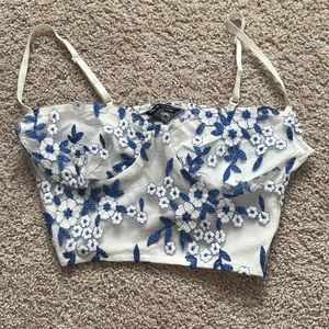 SHEIN Polyester/Mesh Flower Top, Size Small